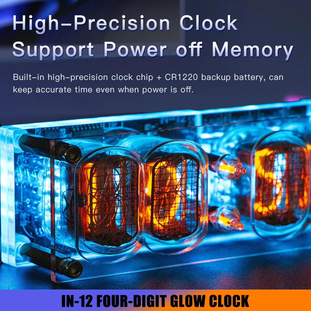 4-Digit IN-12 Nixie Glow Tube Desk Clock | Retro Ambient DC5V