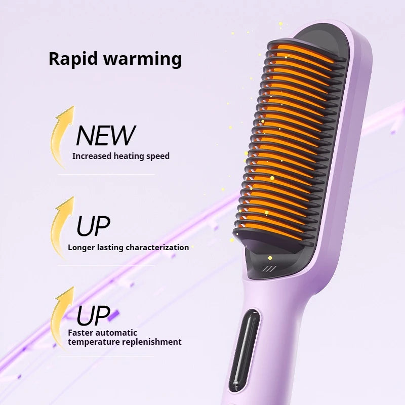 Negative Ion Hair Straightener Brush – 2-in-1 Straighten & Curl