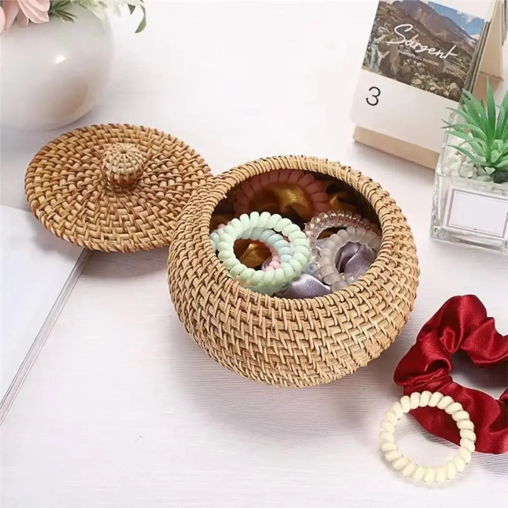 Handmade Round Rattan Basket with Lid – Wicker Storage Box