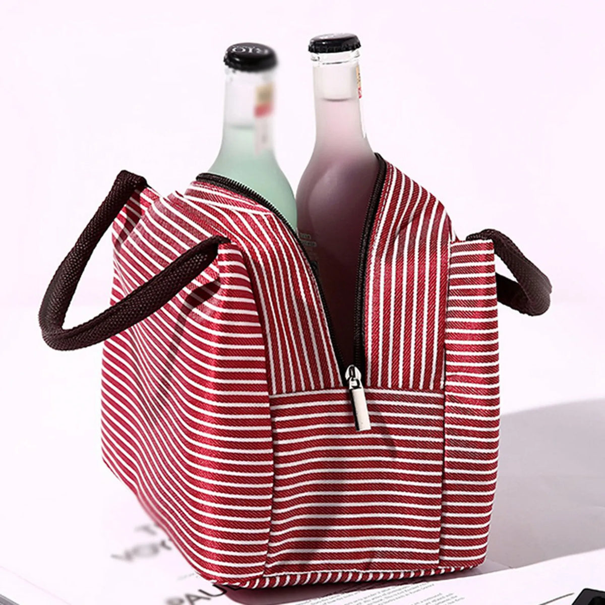 Large Insulated Lunch Bag Oxford Striped Cooler Tote Unisex