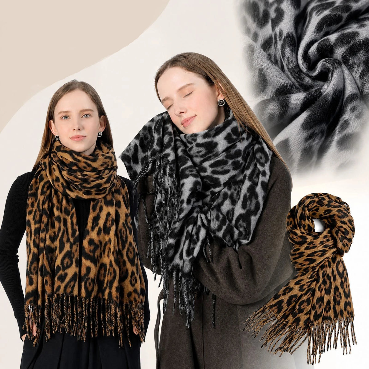 Women's Leopard Print Faux Cashmere Oversized Scarf & Shawl