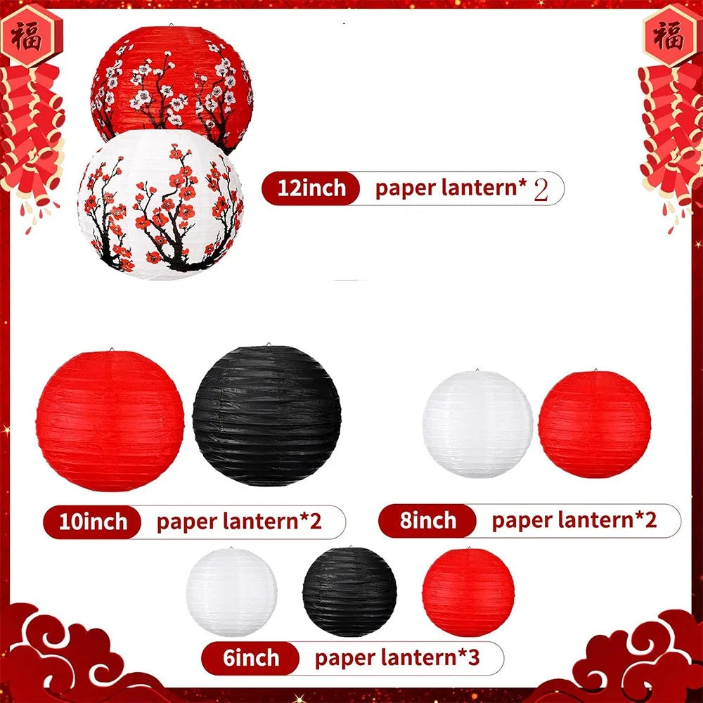 Round Chinese Paper Lantern Set – Cherry Blossom Decor