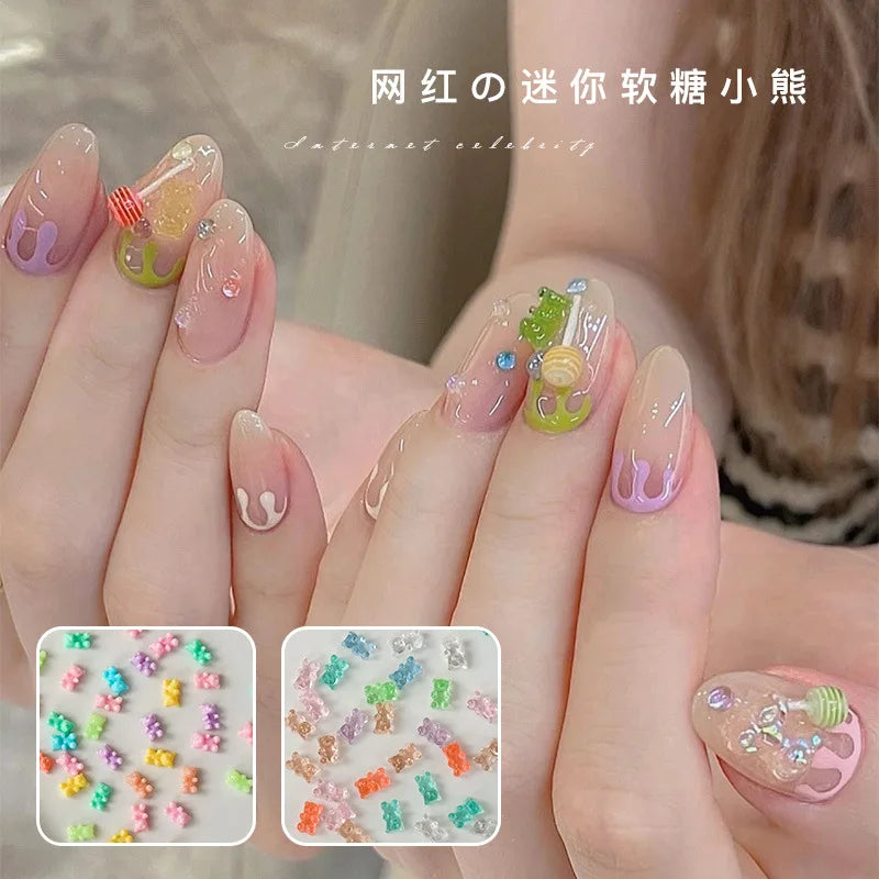 100pcs 3D Kawaii Jelly Bear Resin Nail Charms DIY Decoration