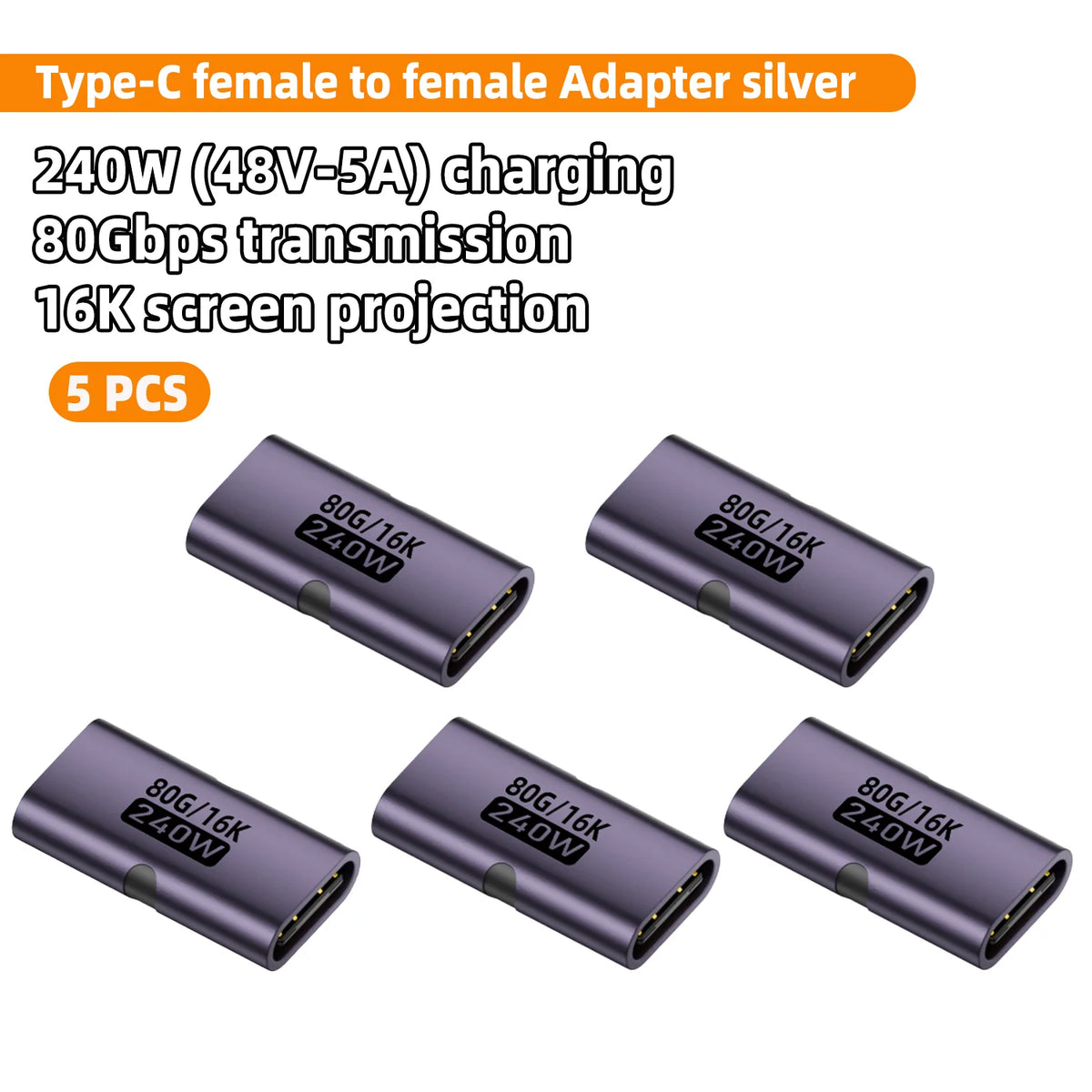 USB4 80Gbps USB-C Female to Female Adapter – 240W, 8K@60Hz