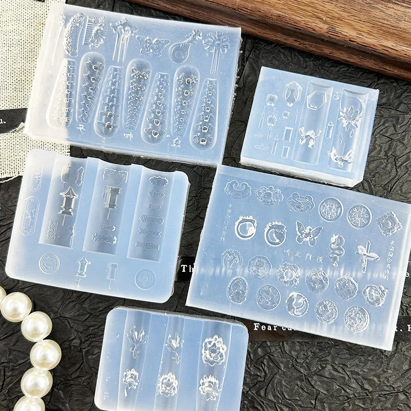 3D Silicone Nail Art Mold – Lotus Lantern Goldfish Carving Stencil