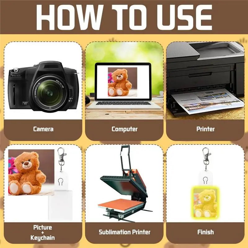 6-Pack LED Acrylic Sublimation Blank Keychains | Light-Up