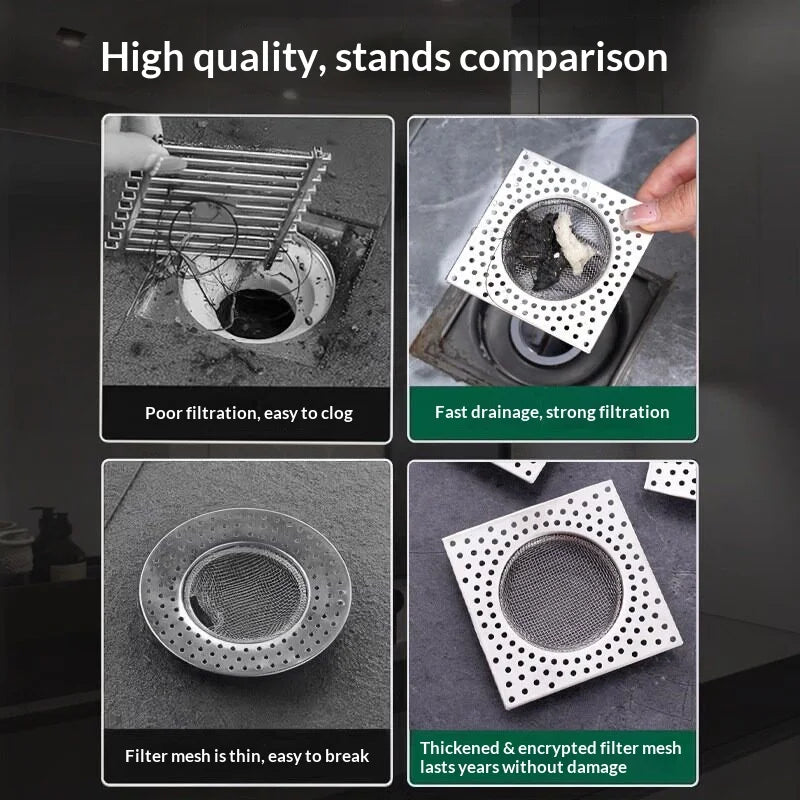 Square Stainless Steel Floor Drain Hair Catcher & Sink Strainer