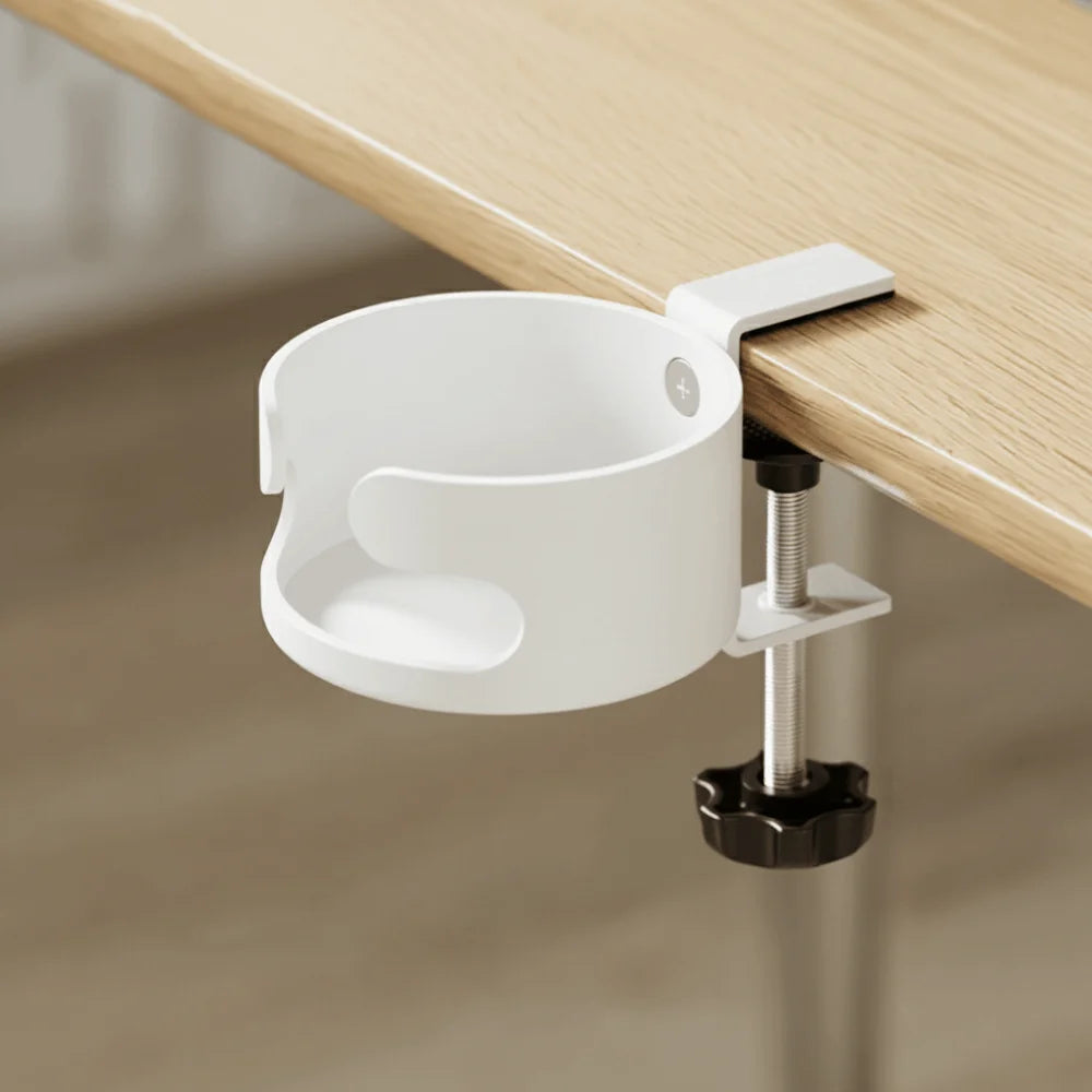 Rotating Clip-On Desk Cup Holder – Adjustable Table Edge Mount
