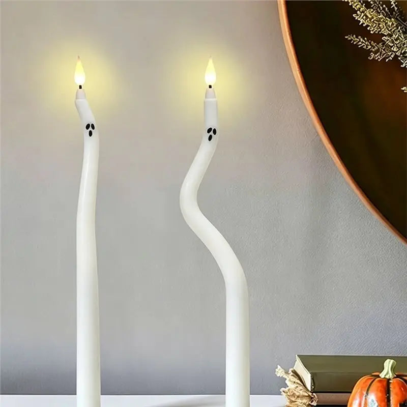 Halloween Ghost LED Taper Candles with Remote & Timer – 4 Pack