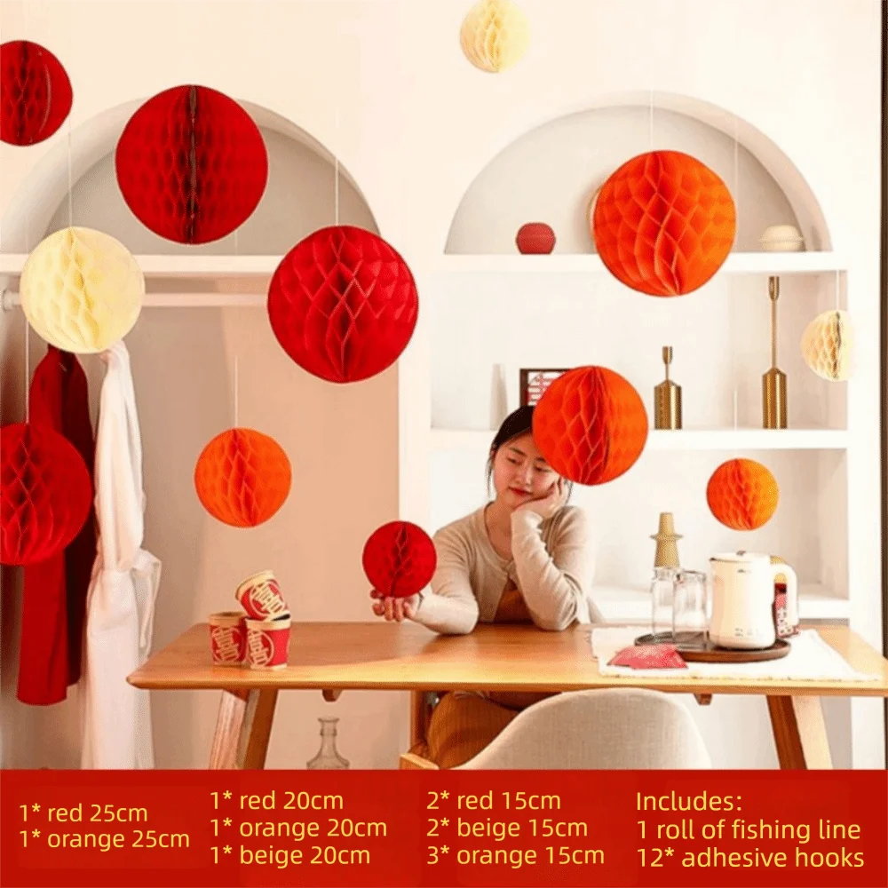 Red Honeycomb Tissue Paper Lantern Balls – Party & Wedding Decor
