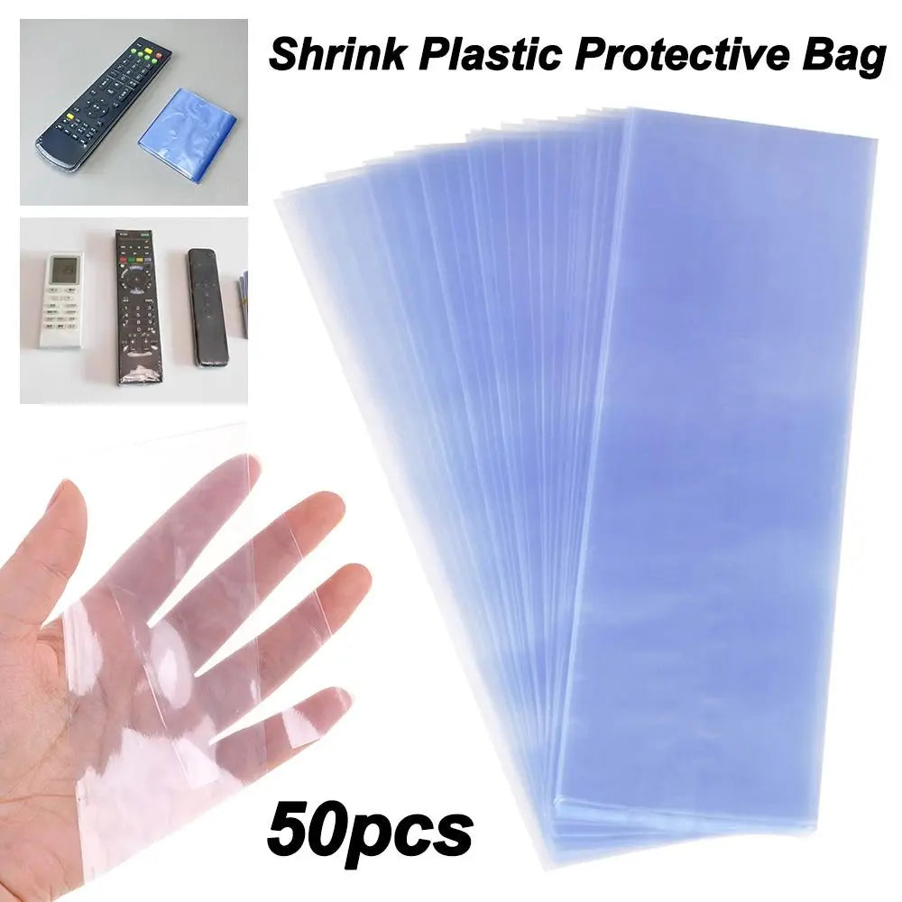 50-Pack PVC Heat Shrink Wrap Bags for Remote Controls – Clear