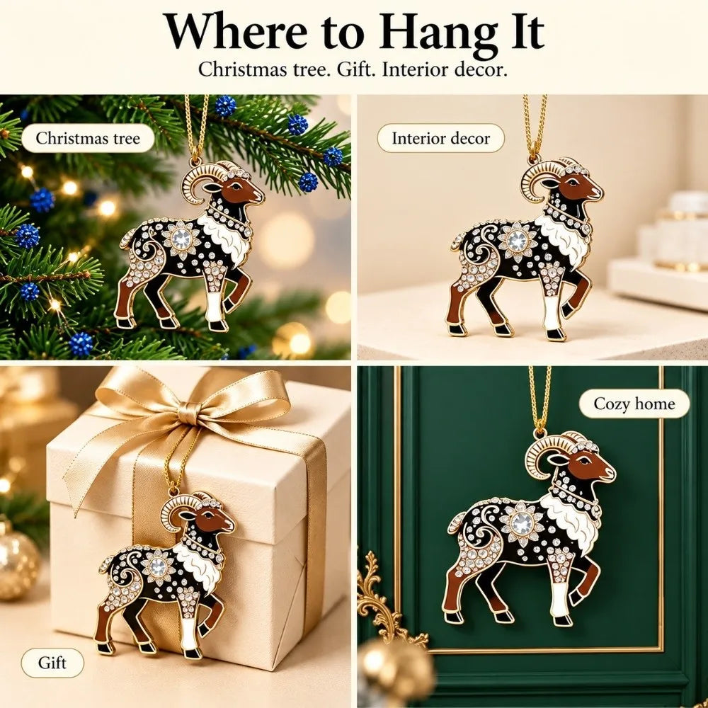 Rhinestone Goat Christmas Acrylic Pendant Keychain & Bag Charm