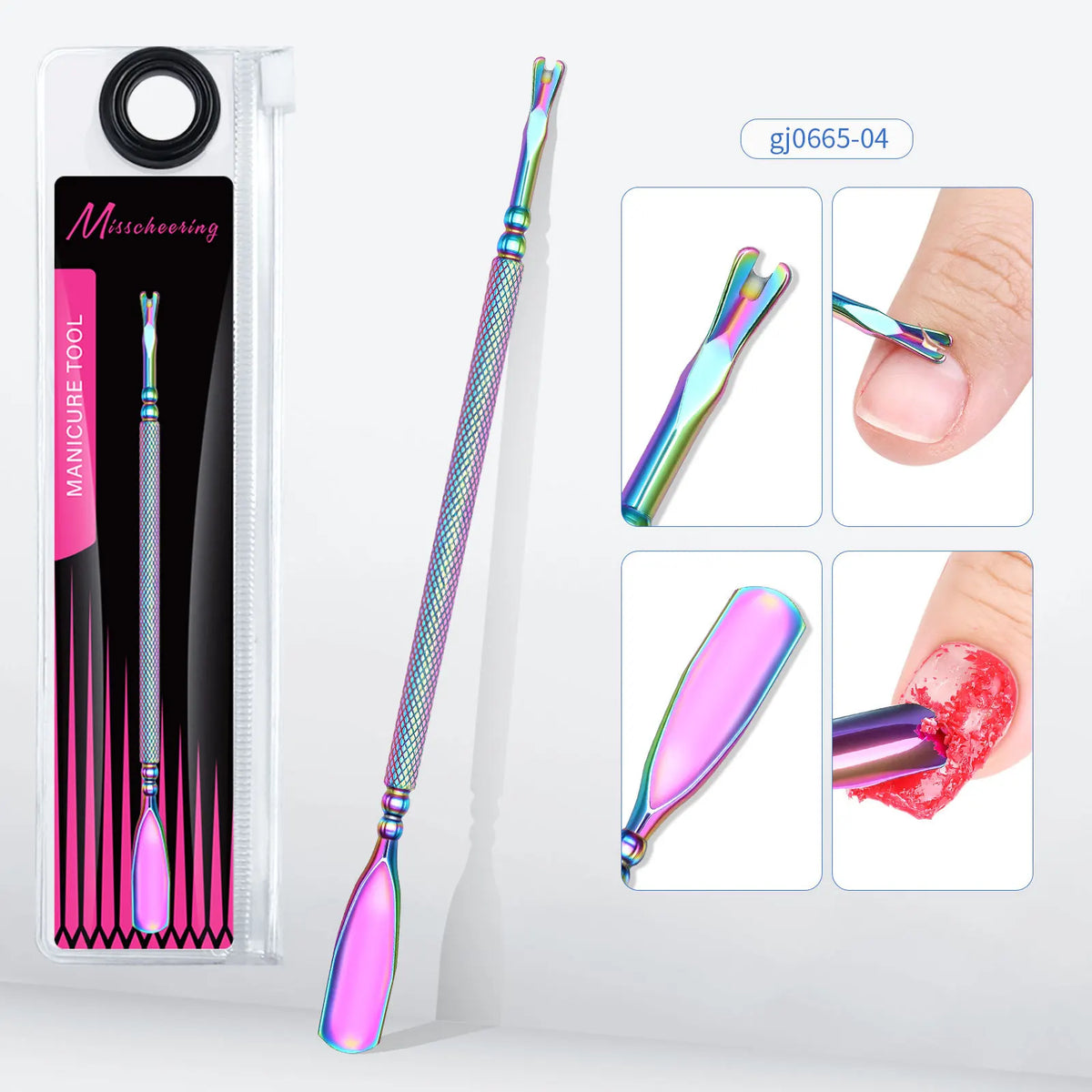 Rainbow Plated Double-Ended Cuticle Pusher | Stainless Steel