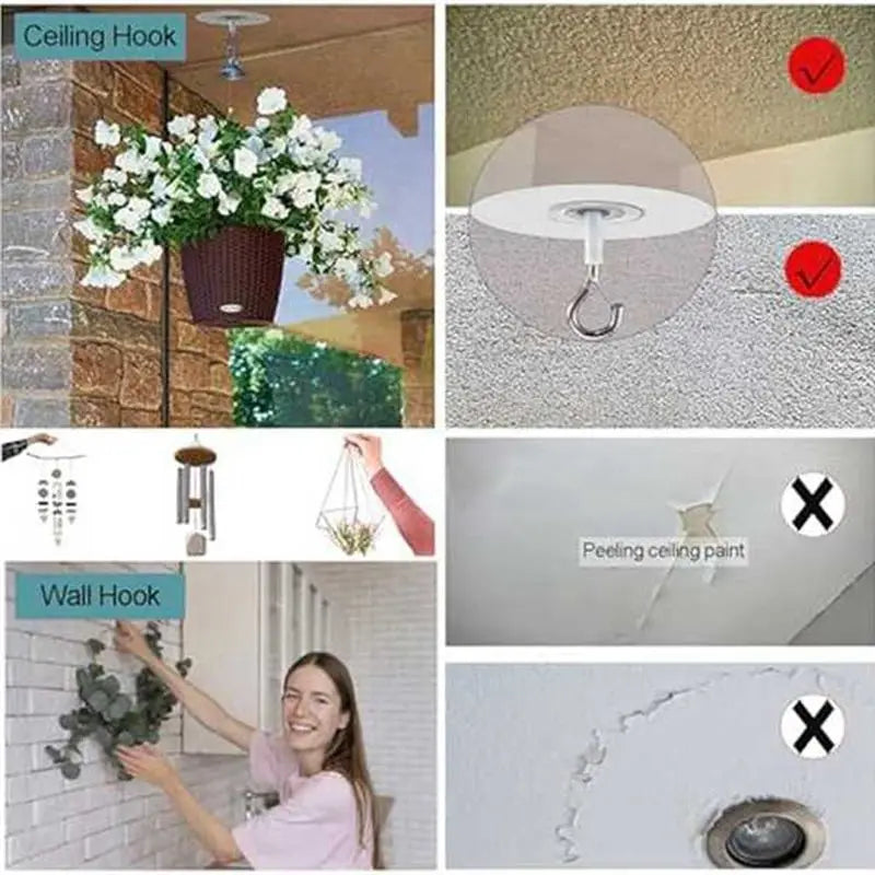 12-Pack Self Adhesive Ceiling Hooks – No Drill Hanging Hooks
