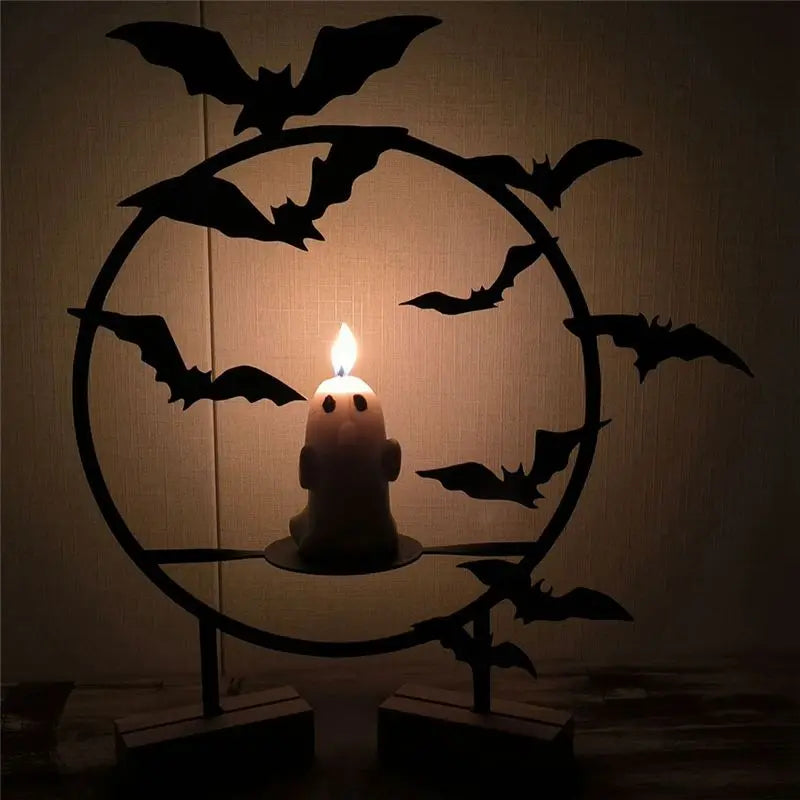 Gothic Bat Halloween Candlestick Holder – Iron Art Table Decor
