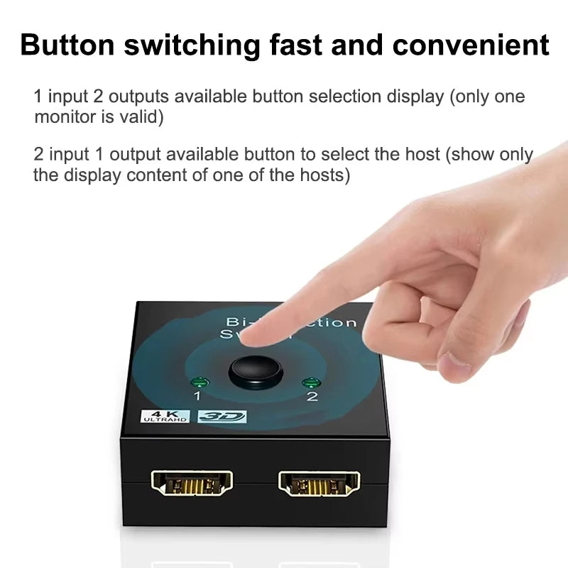 Bidirectional HDMI Splitter Switch 2 In 1 Out 4K Adapter