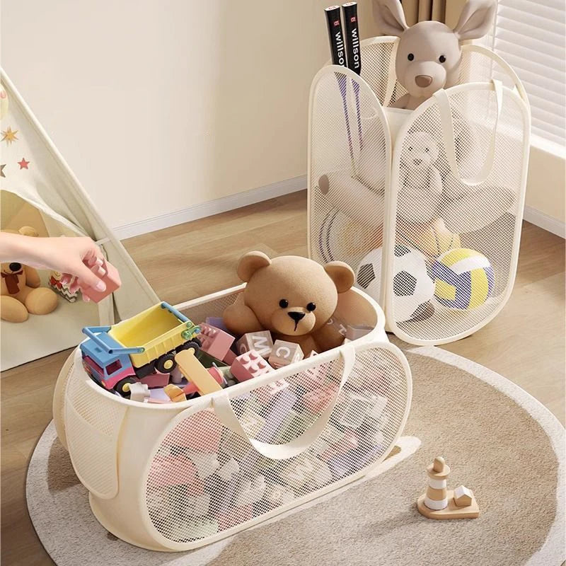 Large Foldable Kids Toy Storage Basket – Breathable Mesh Bin