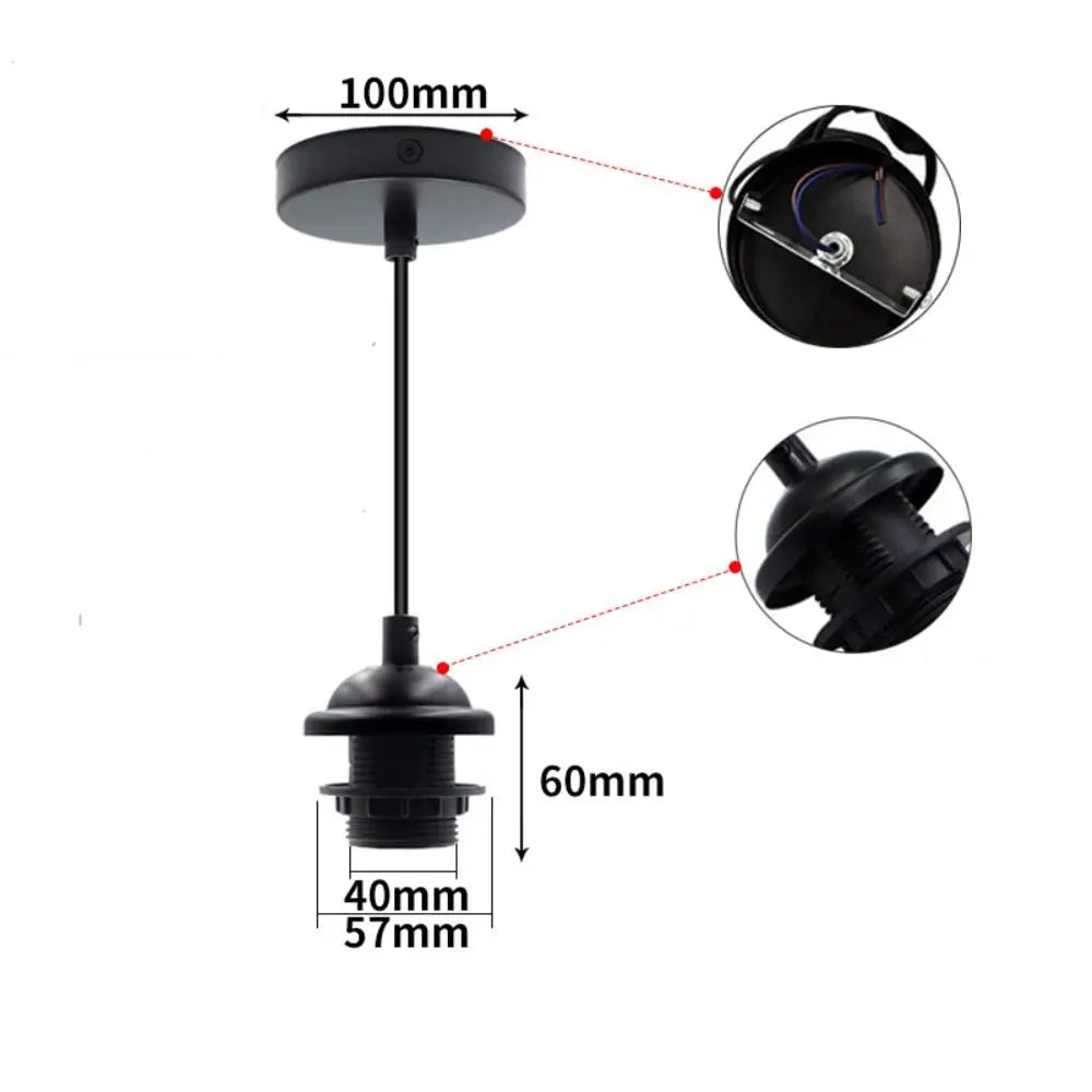 E27 Pendant Lamp Holder with 1M Cable – Black & White