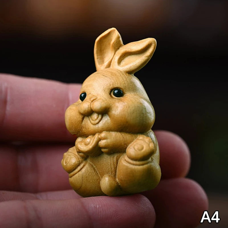 Wood Carved Easter Bunny Figurine – Cute Rabbit Ornament Gift