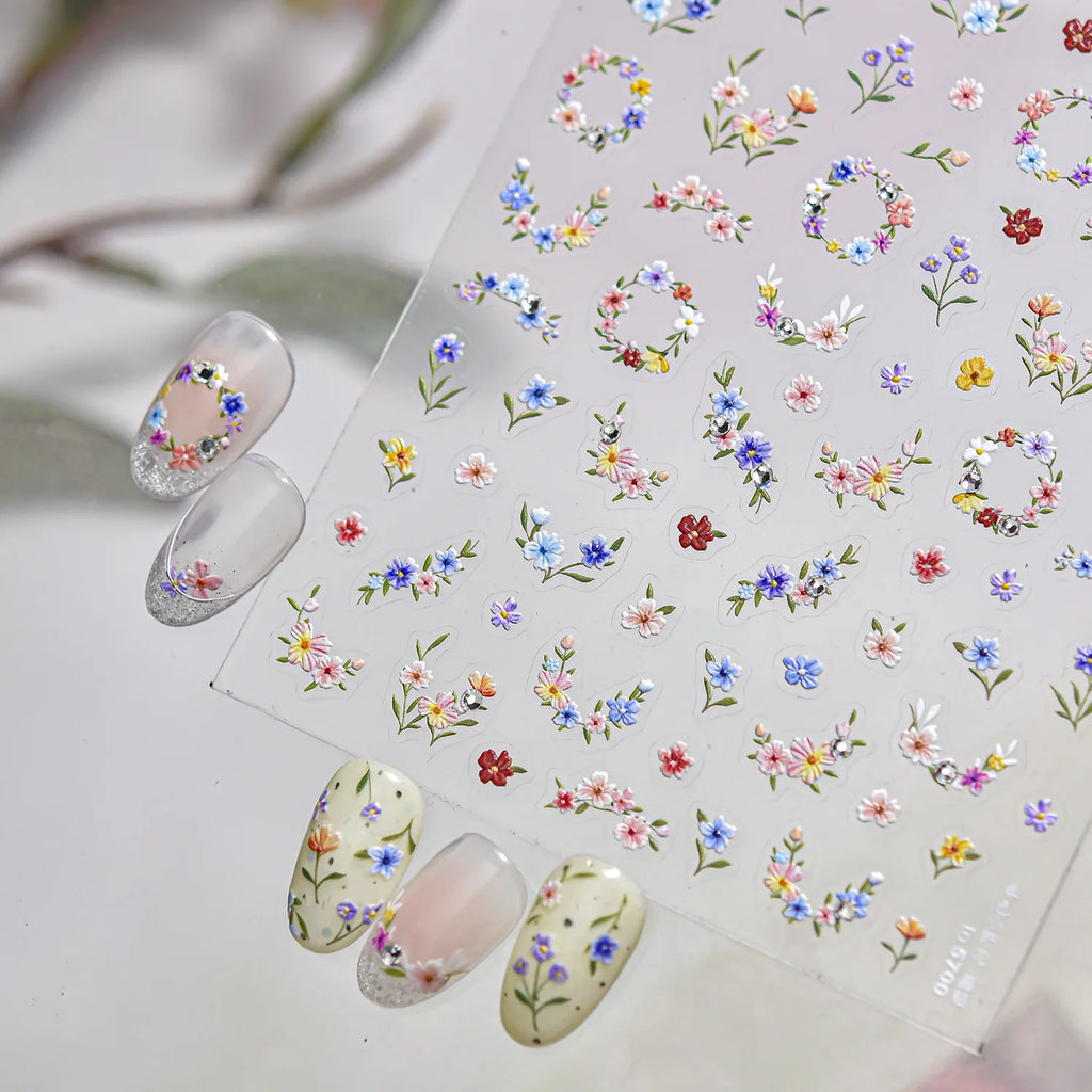 Spring Wildflower 5D Embossed Nail Art Stickers | 3D Garland
