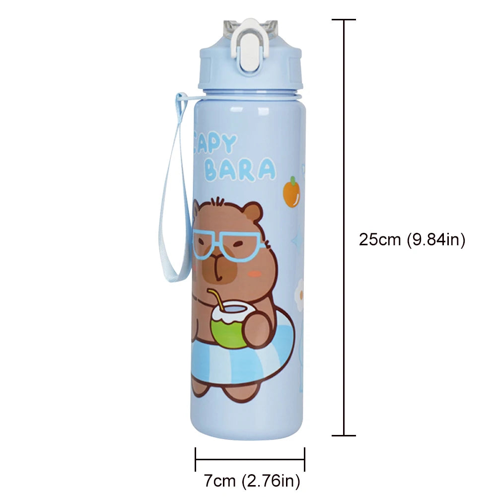 Capybara Kawaii Sports Water Bottle 700ml – Straw & Handle