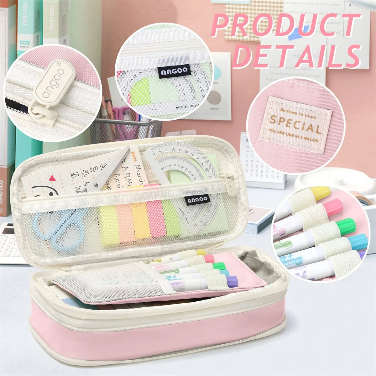 Large Capacity Canvas Pencil Case – Multi-Color School Organizer