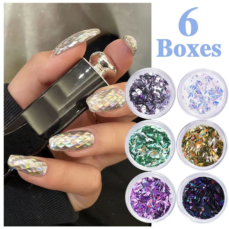 6-Pc Holographic Nail Glitter Sequins & Pigment Powder Set