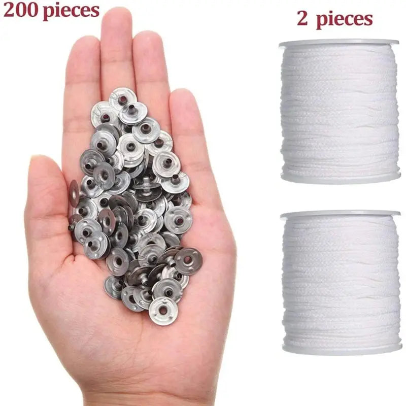 Braided Cotton Candle Wicks 200Ft Spool + 200 Metal Sustainers