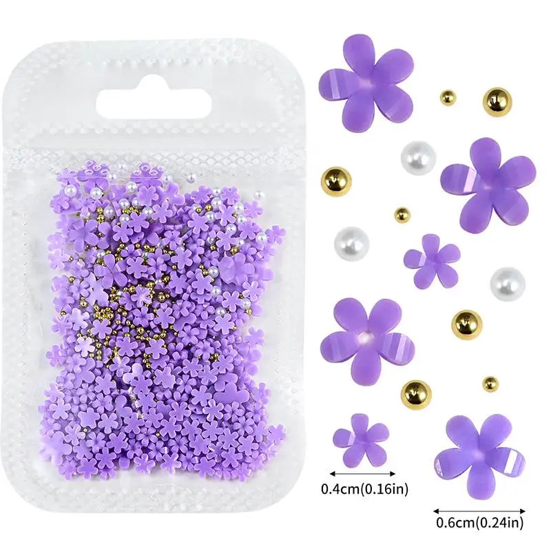 12-Grid 3D Flower Nail Art Charms – Rhinestones & Beads Kit