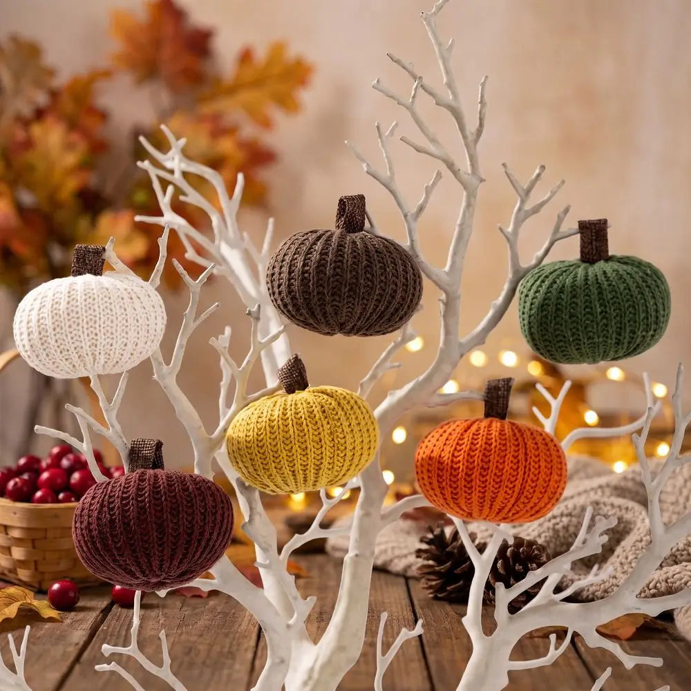 6-Pack Knitted Fabric Pumpkins – Multicolor Fall & Holiday Decor
