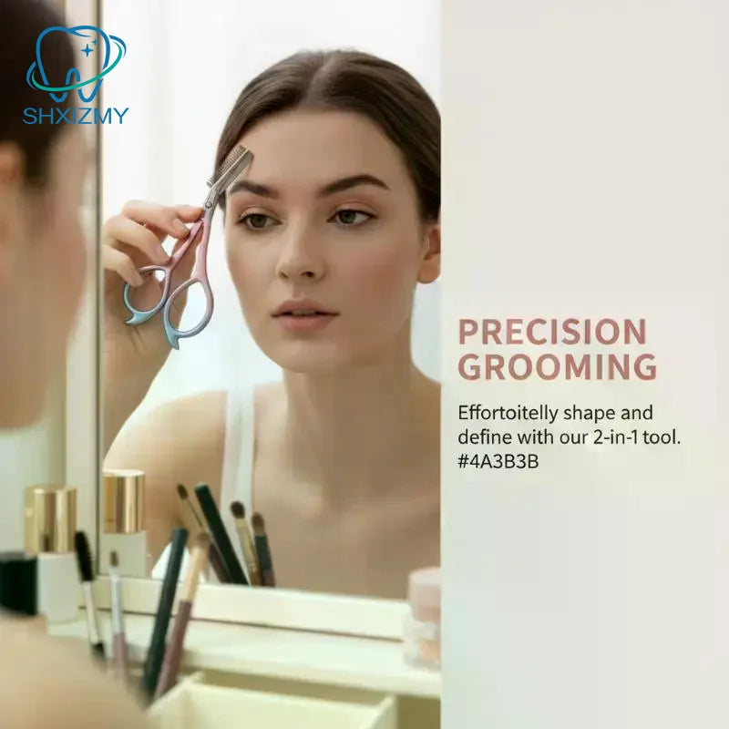 Stainless Steel Eyebrow Scissors with Comb – Precision Trimmer