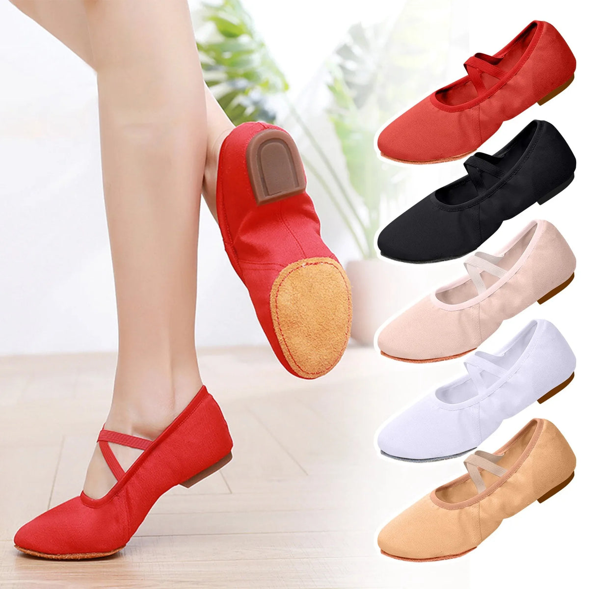 Women's Canvas Ballet Slippers – Split Sole Flat Dance Shoes