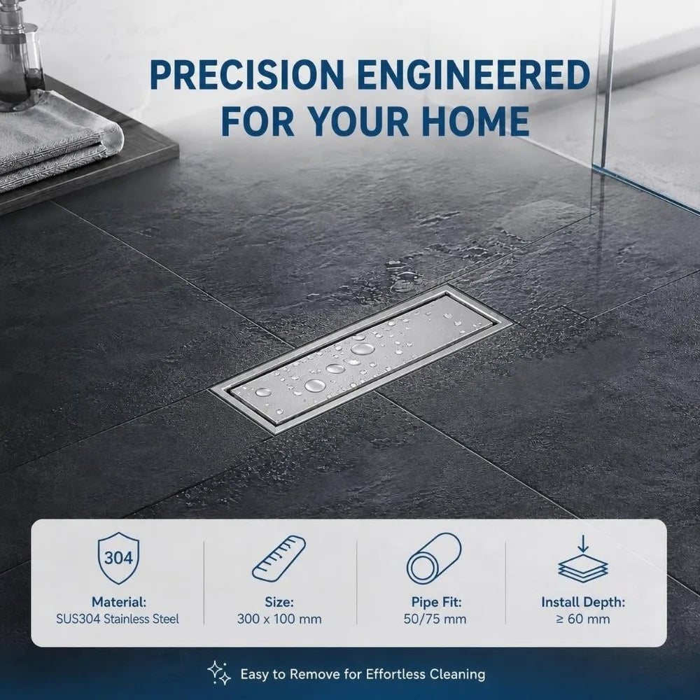 SUS304 Stainless Steel Linear Floor Drain – Tile Insert Grille