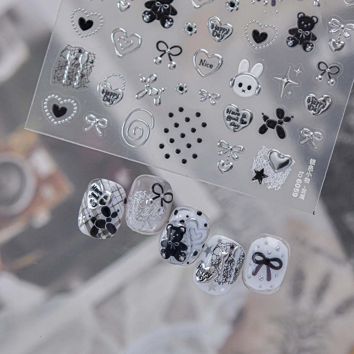 Retro Sweet Nail Stickers – Bear, Bow, Lace & Star Decals