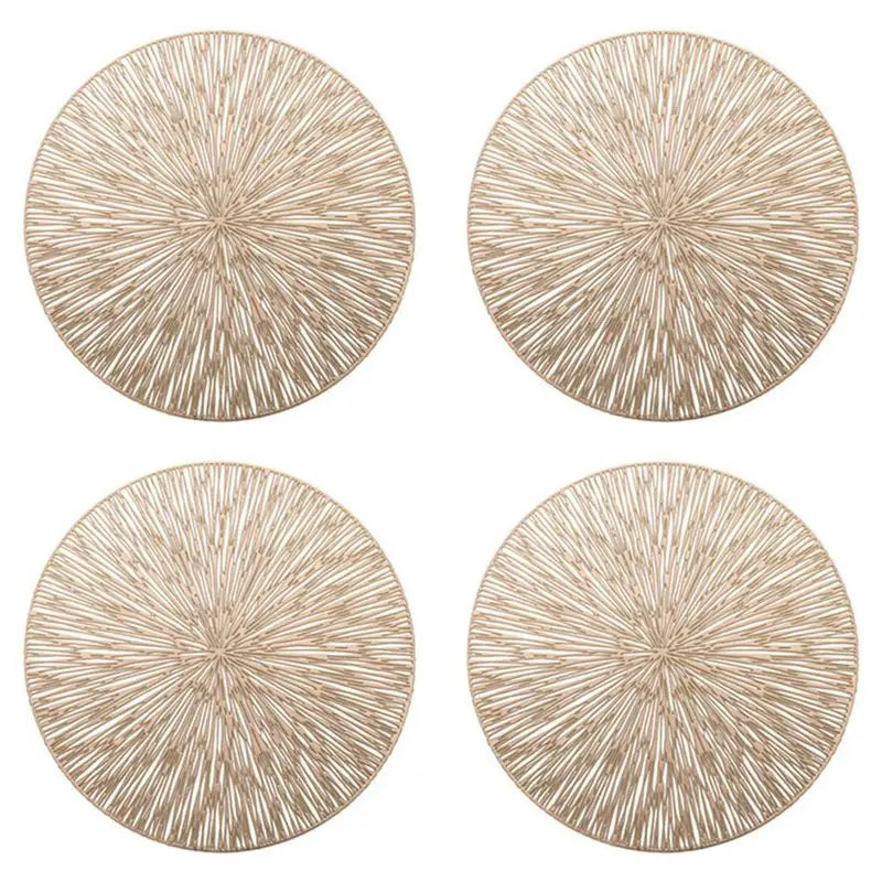 8-Pack Golden Round Hollow PVC Placemats – Decorative Table Mats