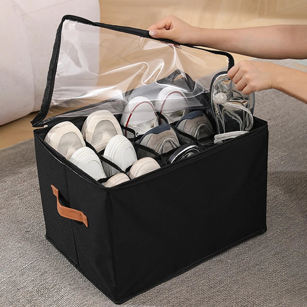 KindFuny 12-Pair Foldable Shoe Storage Box Organizer