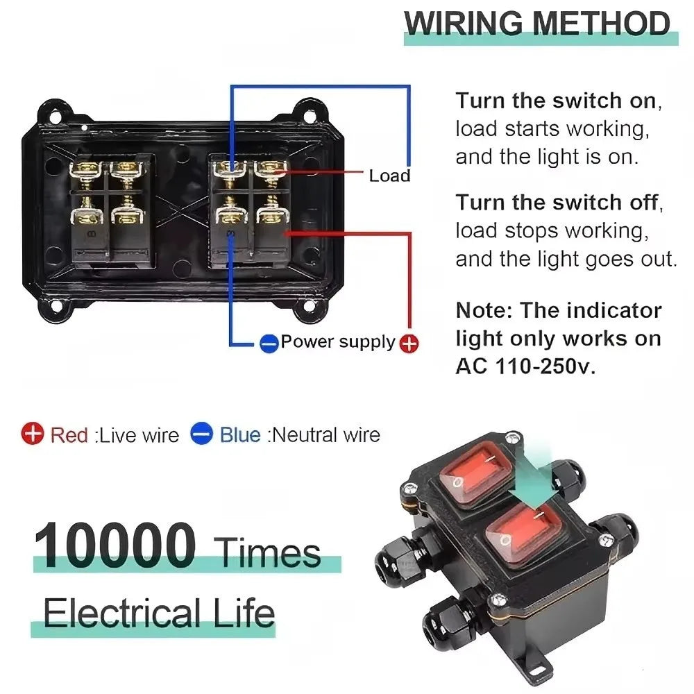 IP67 Waterproof Inline Power Switch 30A 110V–220V Heavy Duty