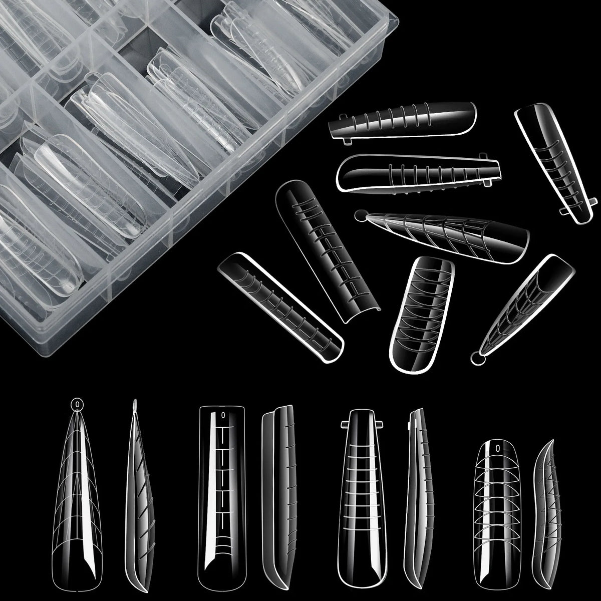 96Pcs Stiletto & Coffin Clear Dual Nail Extension Forms
