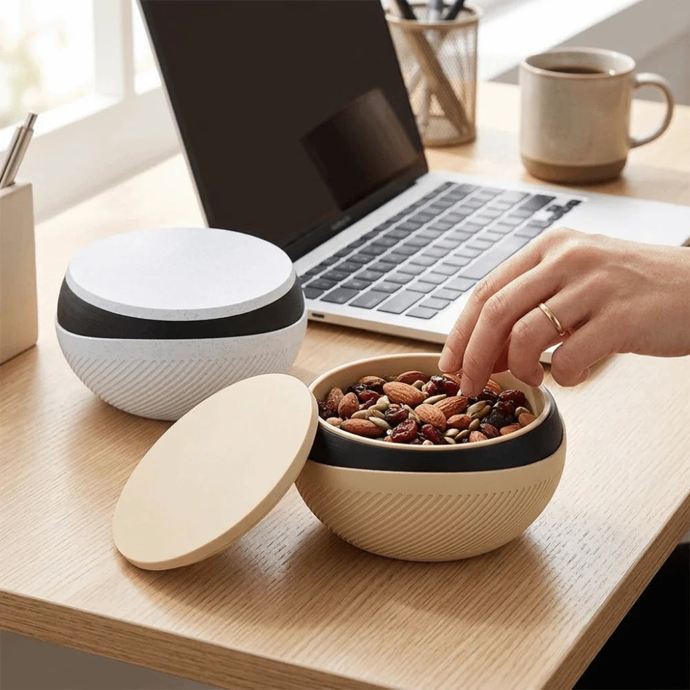 Double Layer Snack Bowl with Lid & Built-In Waste Section