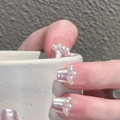 12-Grid 3D White Pearl Nail Charms – Mixed Beads Nail Art Set