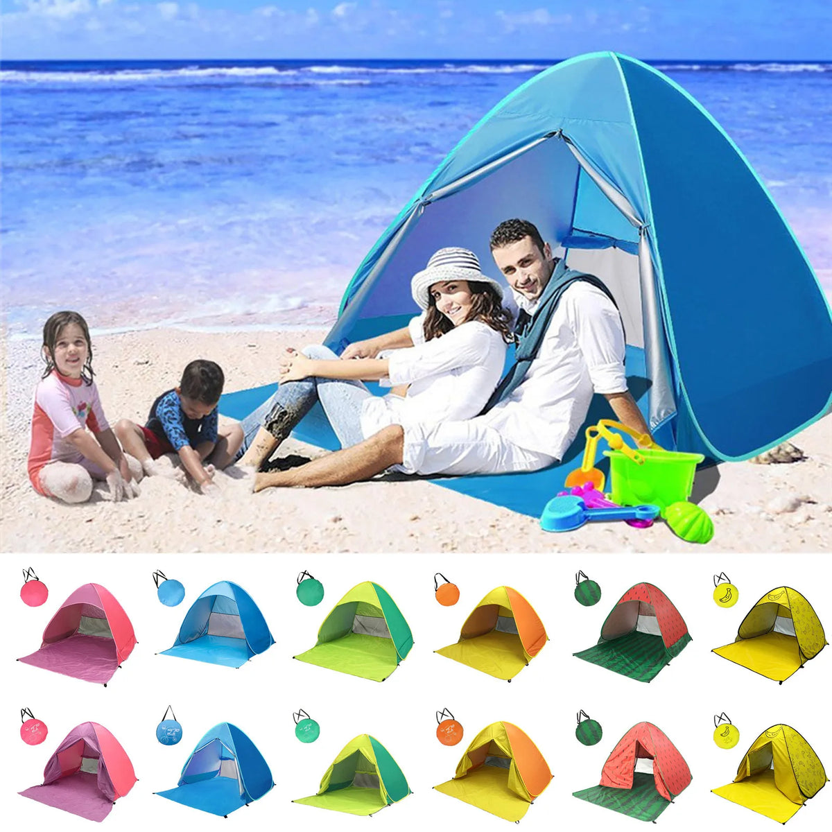 VIBE Pop-Up Beach Tent UPF 50+ Sun Shade Shelter 3–4 People