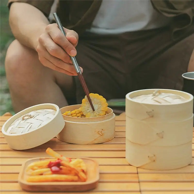 2-Tier Bamboo Steamer Basket for Dumplings & Vegetables