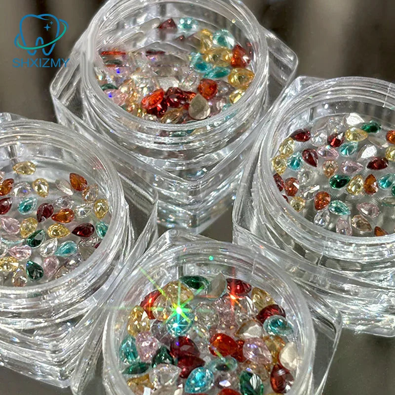 50Pcs Water Drop Zircon Nail Rhinestones 3D Flatback Crystal Gems