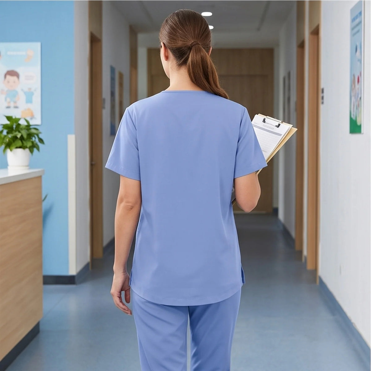 Women's V-Neck Stretch Scrub Set – Nursing Uniform Top & Pants
