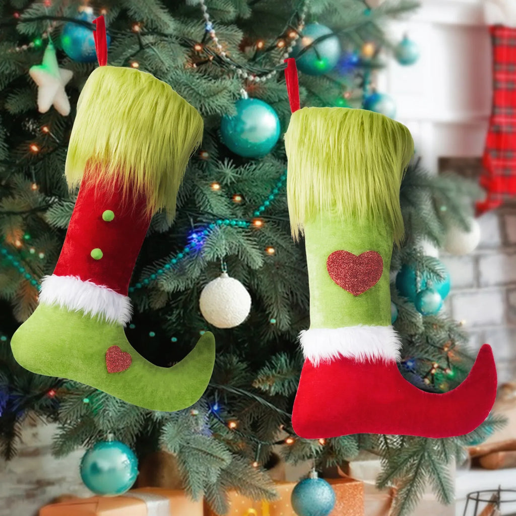 Christmas Elf Knit Stocking Candy Gift Bag & Tree Decor