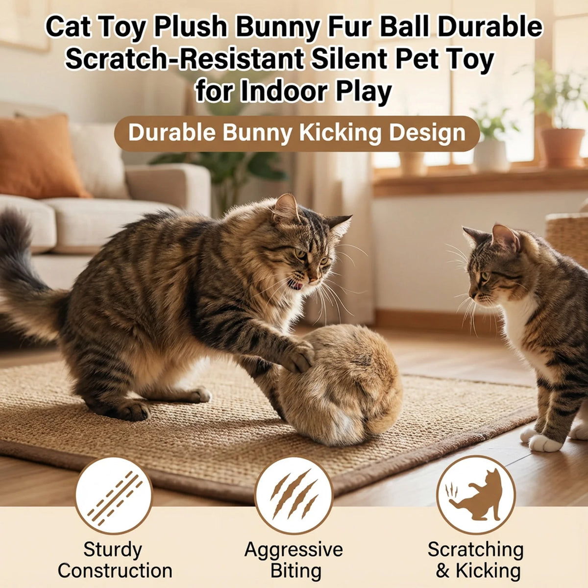 Catnip Plush Bunny Fur Ball Cat Toy – Silent & Durable