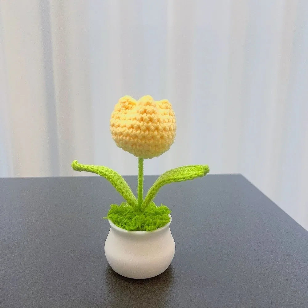 Mini Crochet Tulip Potted Flower | Handmade Knit Décor