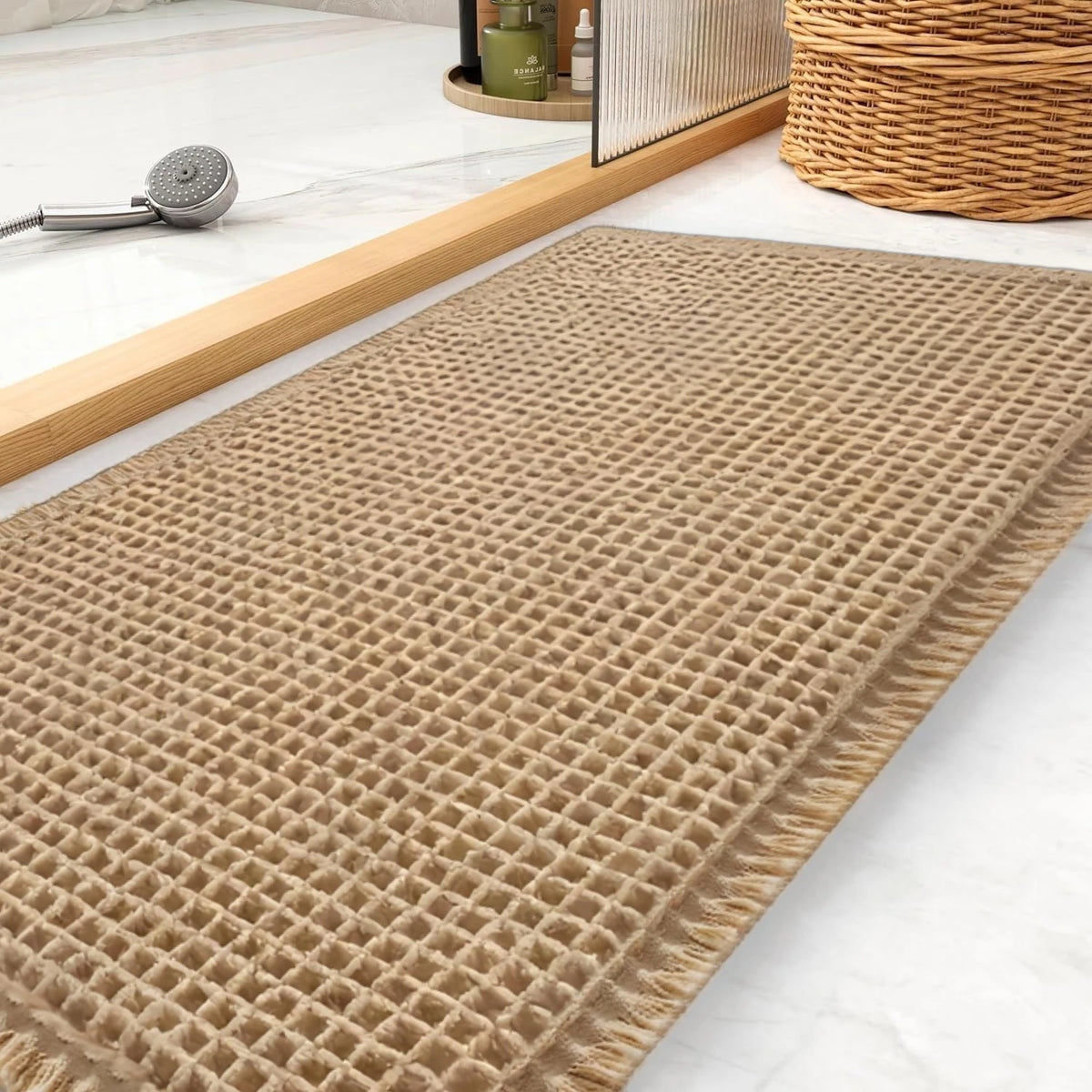 Waffle Bath Mat Non-Slip Backing | Super Absorbent Quick-Dry Rug