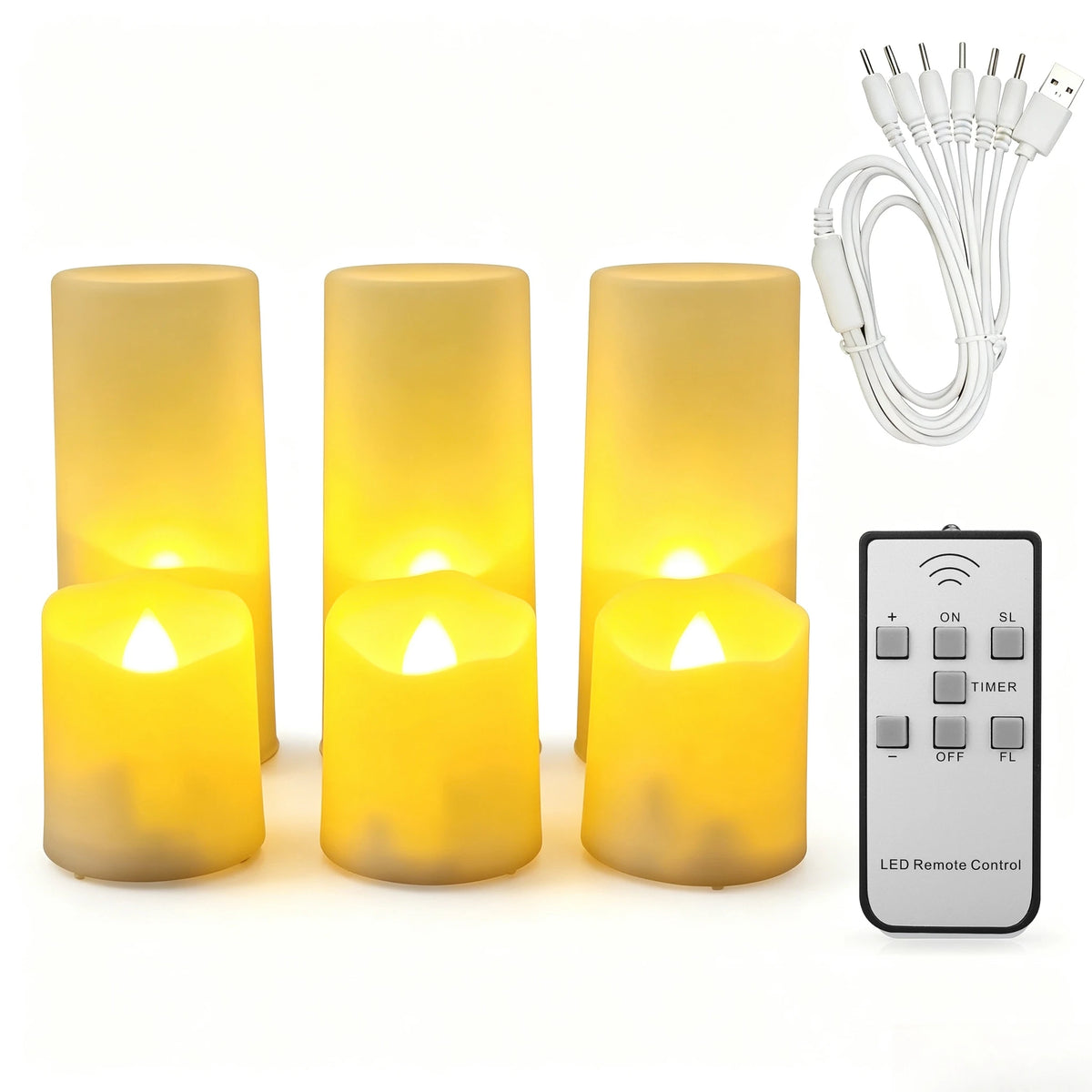 USB Rechargeable Flameless LED Candles with Remote – 6 Pack