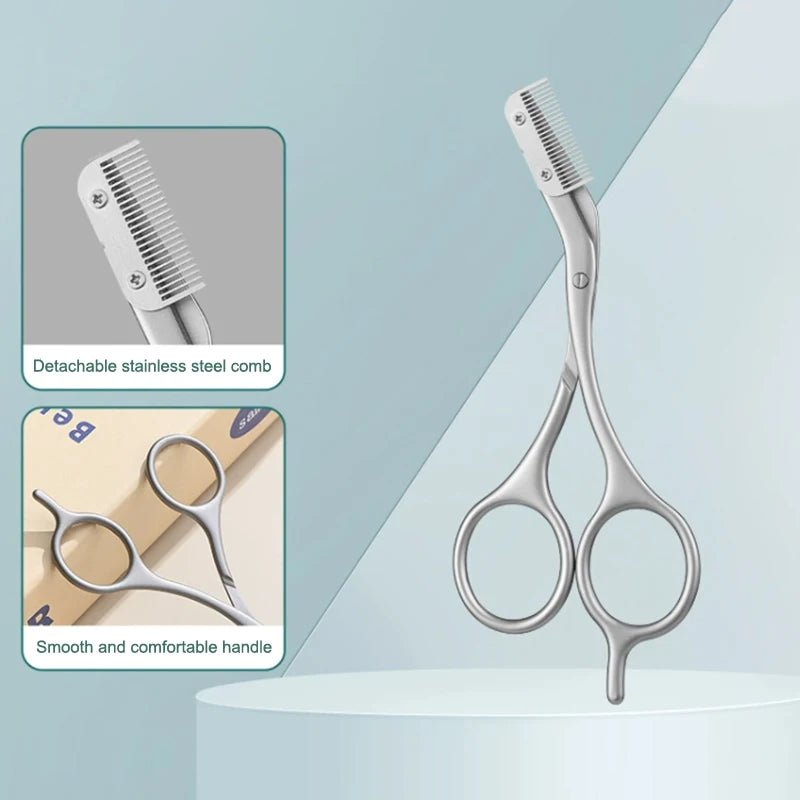 2-in-1 Eyebrow Scissors with Comb – Stainless Steel Trimmer